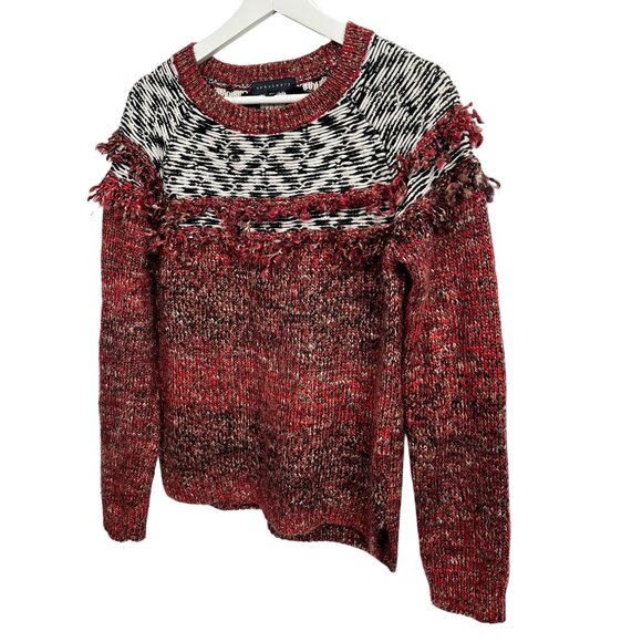 Sanctuary Chunky Knit Fringe Sweater Red Black Fair Isle Boho Size Small - Picture 16 of 16